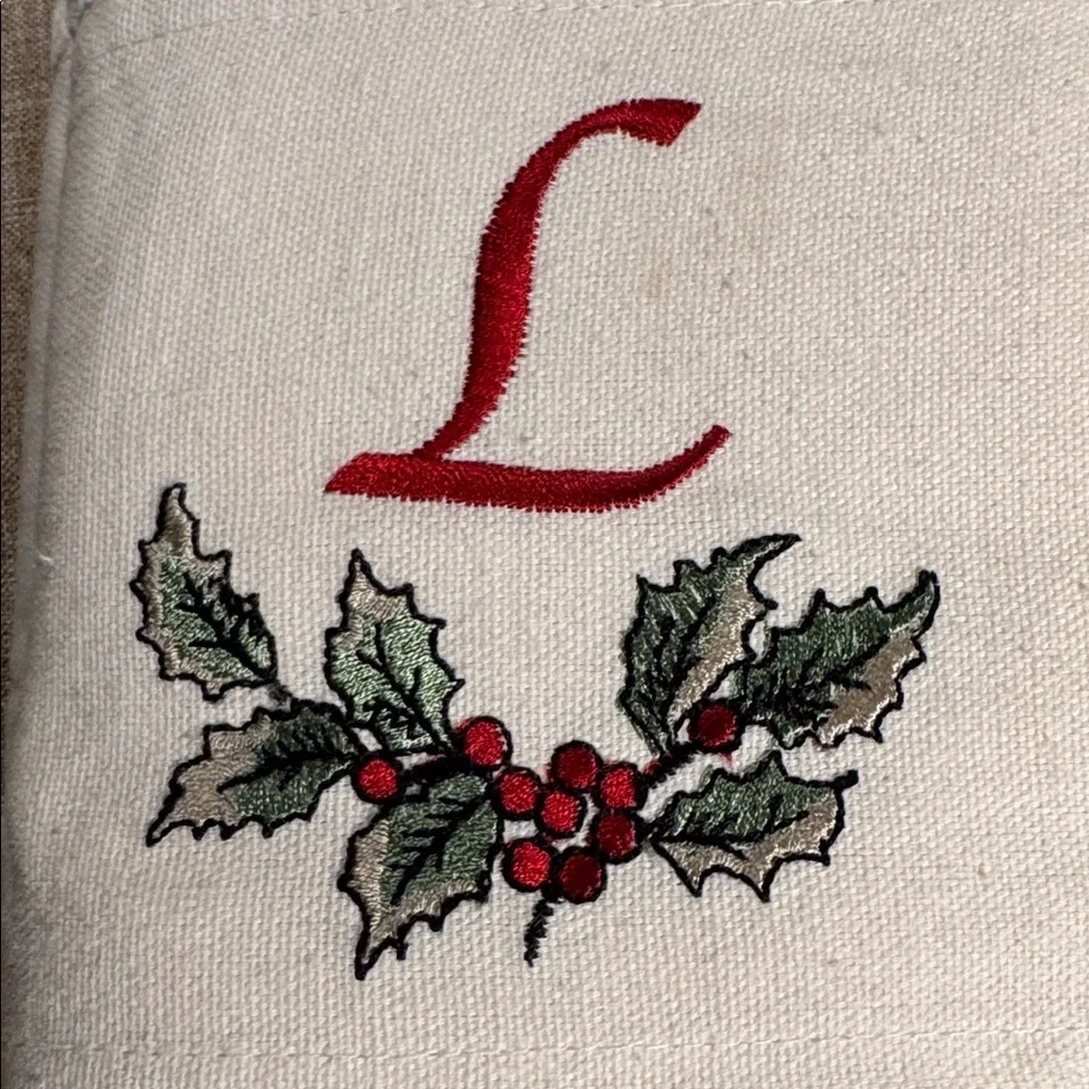2 Avanti Cream\Ivory Christmas Hand Towels with Red Monogram and Holly -QUALITY-